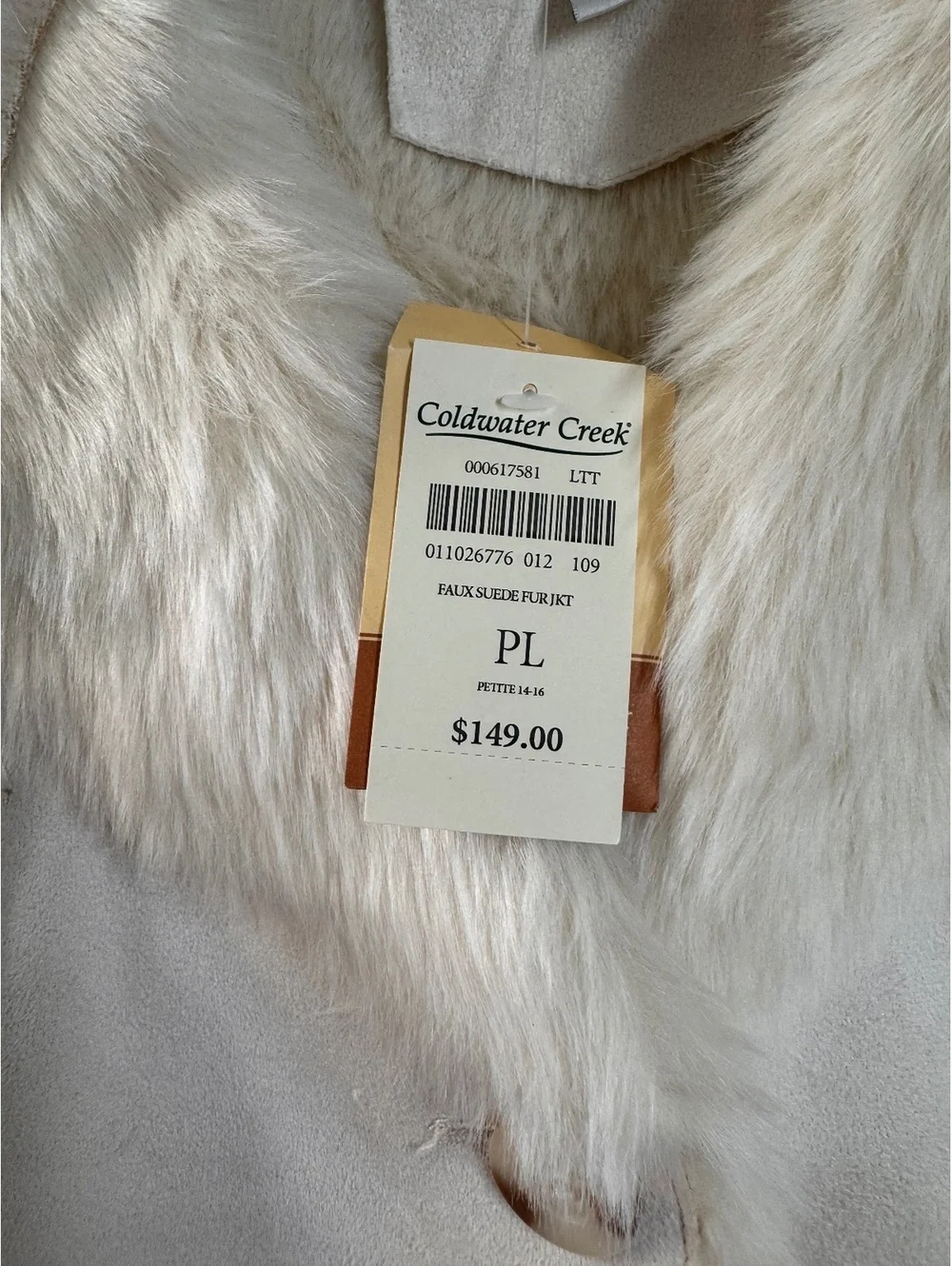 Coldwater Creek Petite Faux Suede Fur Jacket PL Cream